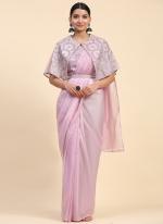 Imported Satin Light Pink Party Wear Embroidery Work Readymade Saree